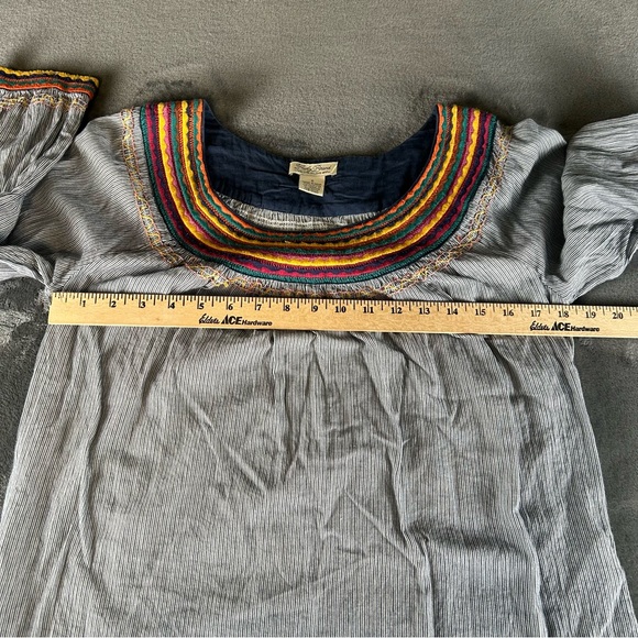 Lucky Brand Striped Peasant Top With Colorful Neck & Cuff Detail Bohemian - Picture 11 of 11